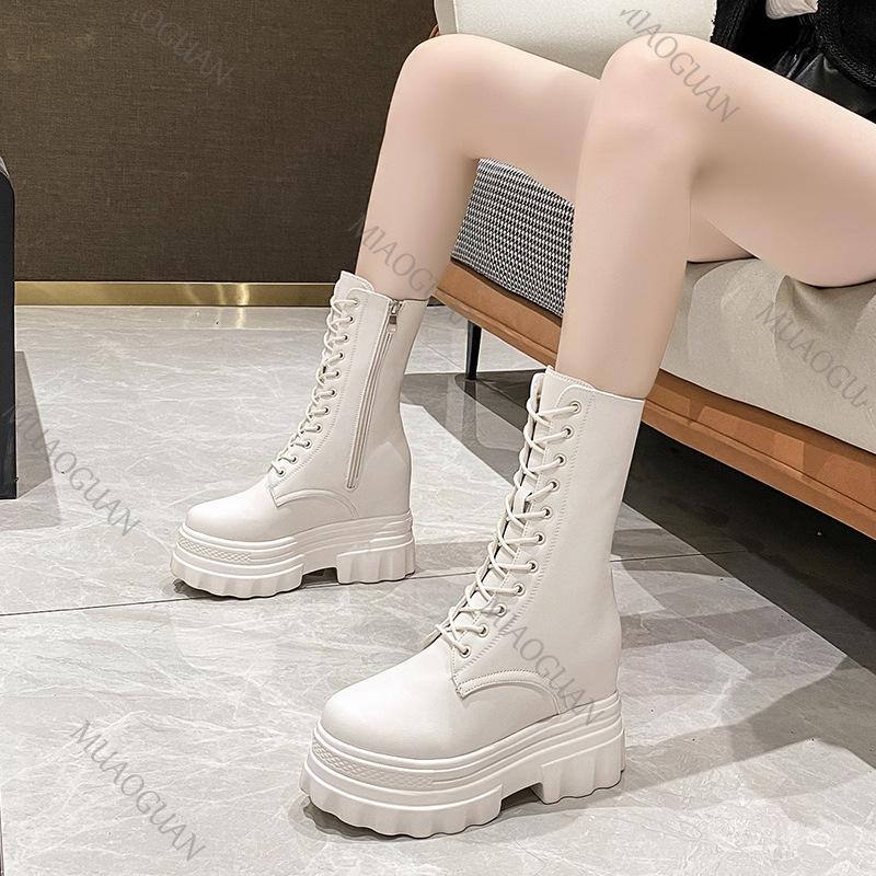 Fashion Women's Mid-Calf Boots Autumn Winter New Platform Wedge Short Boots Shoes for Women Versatile Ladies Chunky Motorcycle Botas