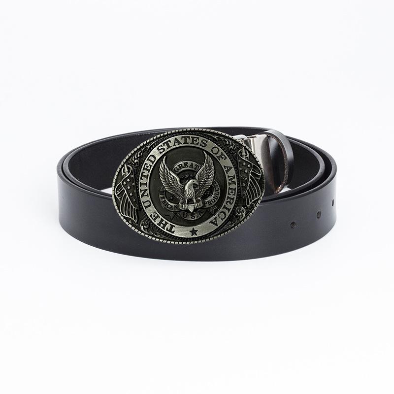 Cowhide Trendy Men's Retro Casual Plate Buckle Belt