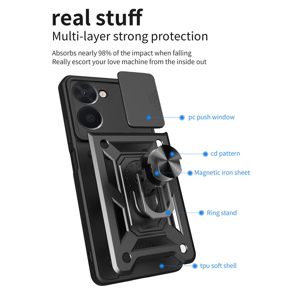For Realme C33 2023 4G/C33 4G Sliding Camera Design Phone Case PC+TPU Kickstand Protective Cover