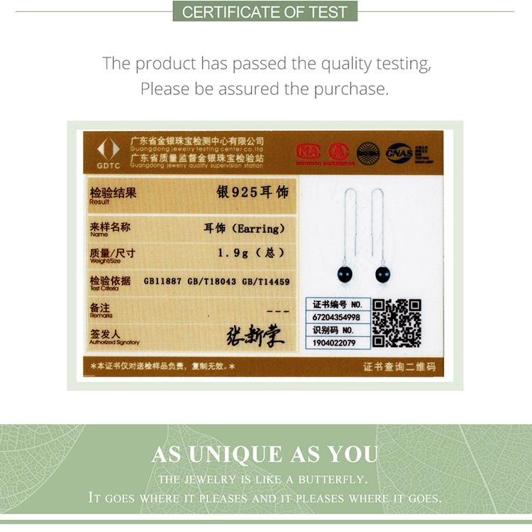 BAMOER 925 Sterling Silver kulaté bílé mušličkové perlové korálky s dlouhým řetízkem visací náušnice pro ženy jemné šperky