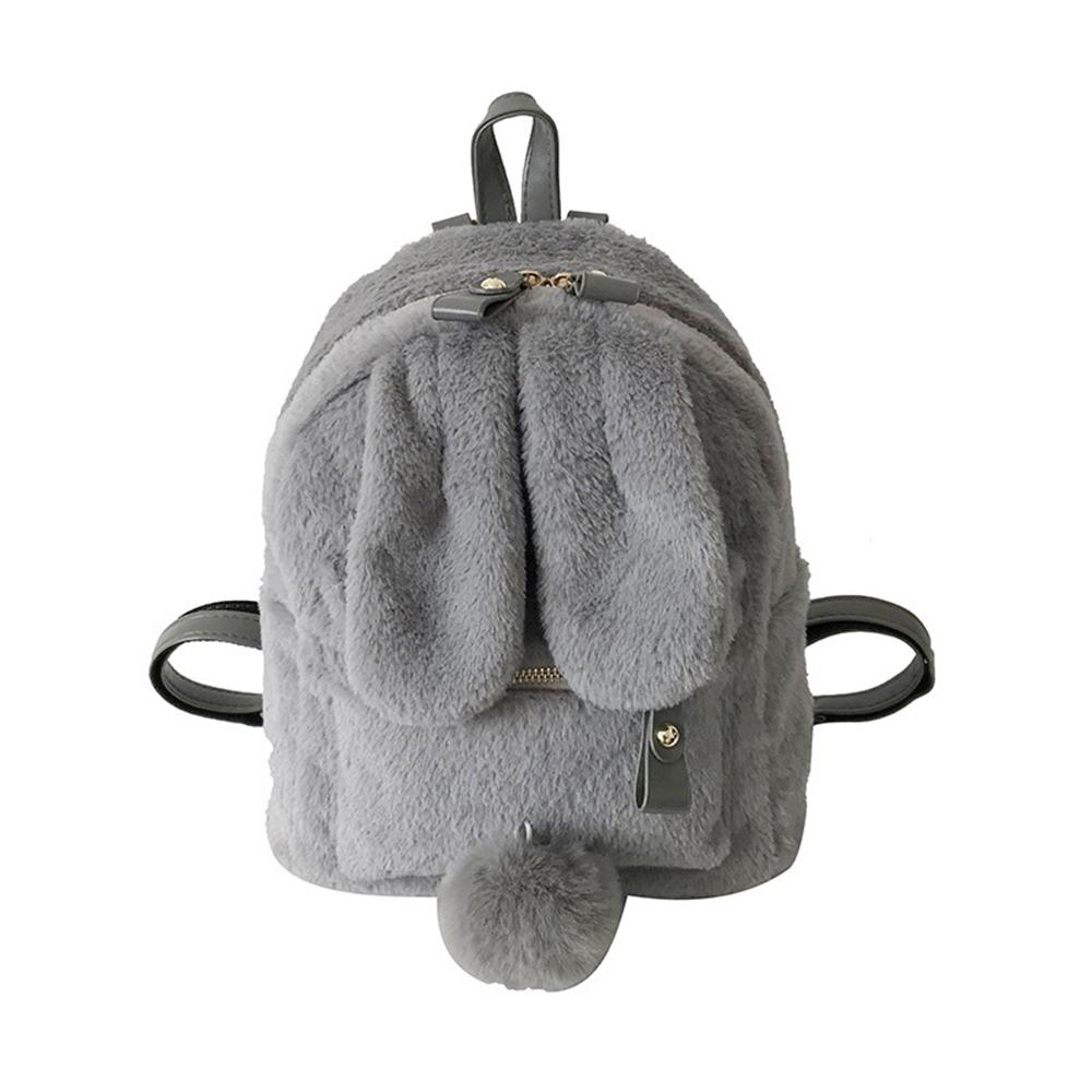Cute Rabbit Ear Plush Backpack for Women Embroidered Autumn Winter Personalized Bag with Gift Pouch No Need Custom серый