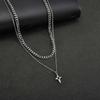 Hip-hop 2pcs Star Necklace for Men Boys,Trendy Stainless Steel Silver Color Four-point Star Stacked Chokers Gift