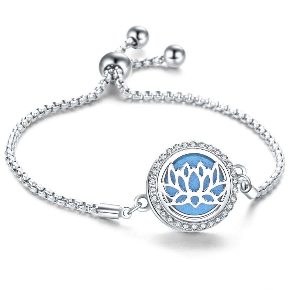 Crystal Rhinestone Aromatherapy Tree of Life Bracelet - Adjustable Titanium Steel with Essential Oil Compartment.