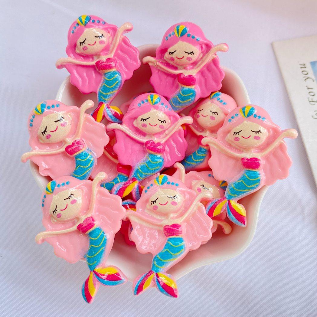 

10 Pcs New Cute Bright Surface Cartoon Mermaid Princess Collection Resin Scrapbook Diy Jewelry Wedding Hairpin Accessories