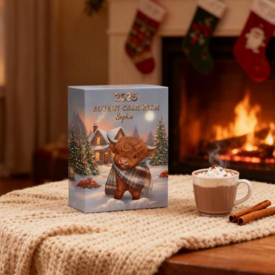 Skládací adventní kalendář s skotským náhorním skotem 24denní vánoční odpočítávací kalendář Dekorace se skotským náhorním skotem pro domov Farmářská dekorace Dětský sváteční dárek