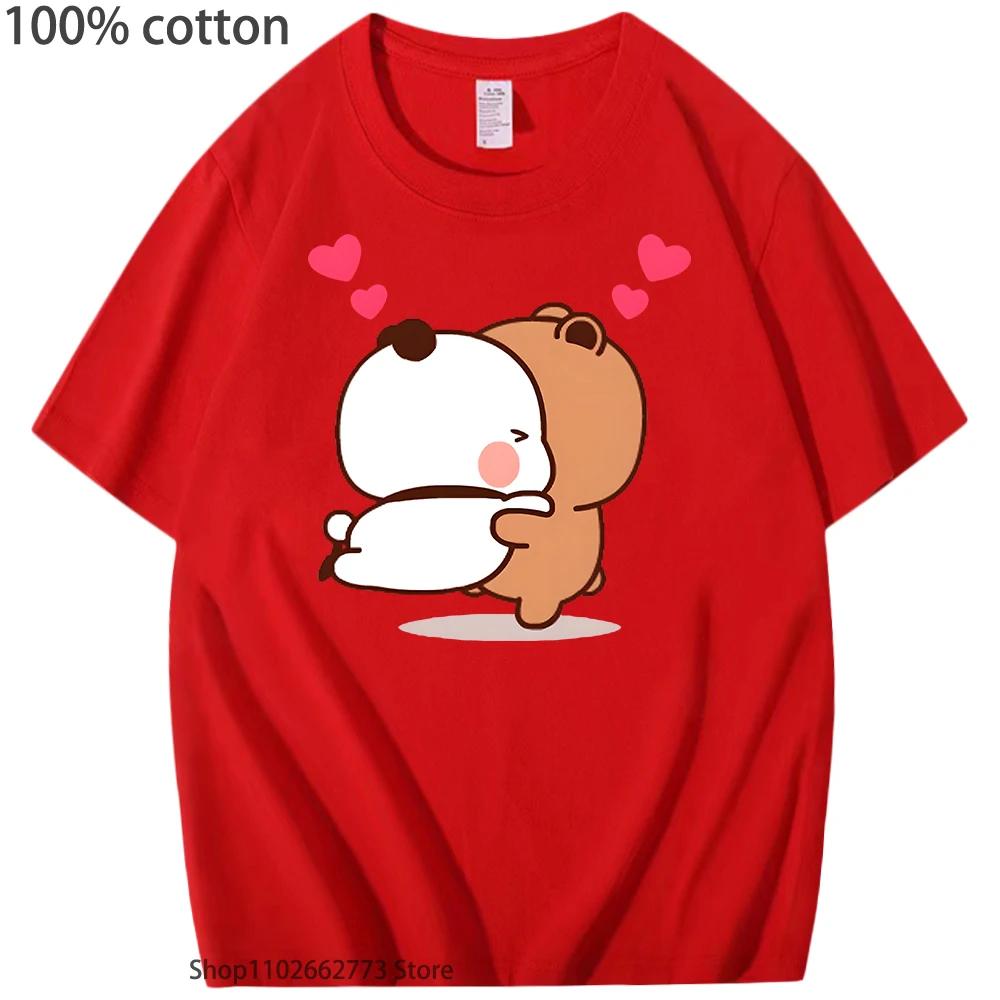 Women Kawaii Bubu Dudu Shirt Panda and Brownie Bear Couple T-Shirts Short-Sleeved Tees O-neck Women Cotton Tops