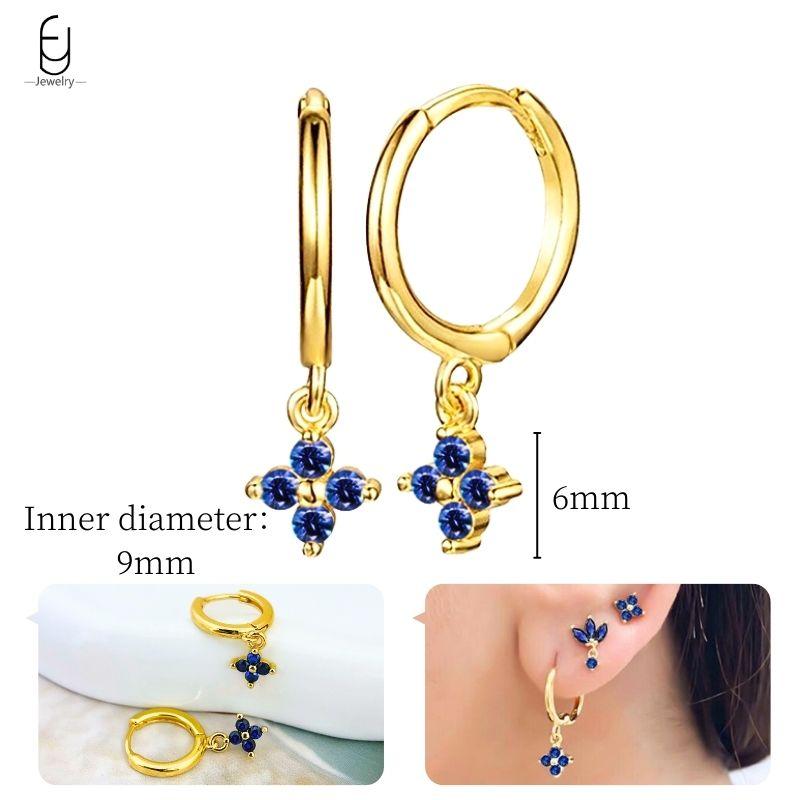 925 Silver Ear Buckles Fashion Hoop Earrings Dark Blue Crystal Pendant Gold Earrings High Women's Jewelry Luxury Gifts