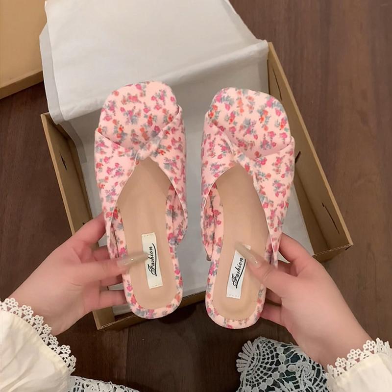 Summer Women's Beach Vacation Slippers Fashion Flower Flats Slides Party Dress Candy Color Female Shoes