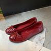 Mãe da uva outono novo couro macio com cera de óleo sapatilhas de balé laço boca rasa não cansam os pés sapatos baixos simples mulheres