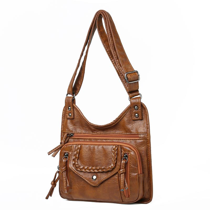 Vintage Shoulder Bag Multi-Zipper Women's Bag