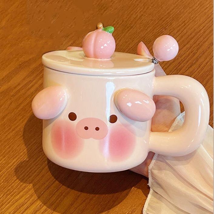 1set 400ml Cute Pig Coffee Mug with Lid and Spoon Creative Home Milk Breakfast Couple Cups Drinkware Gifts for Home Office Tea