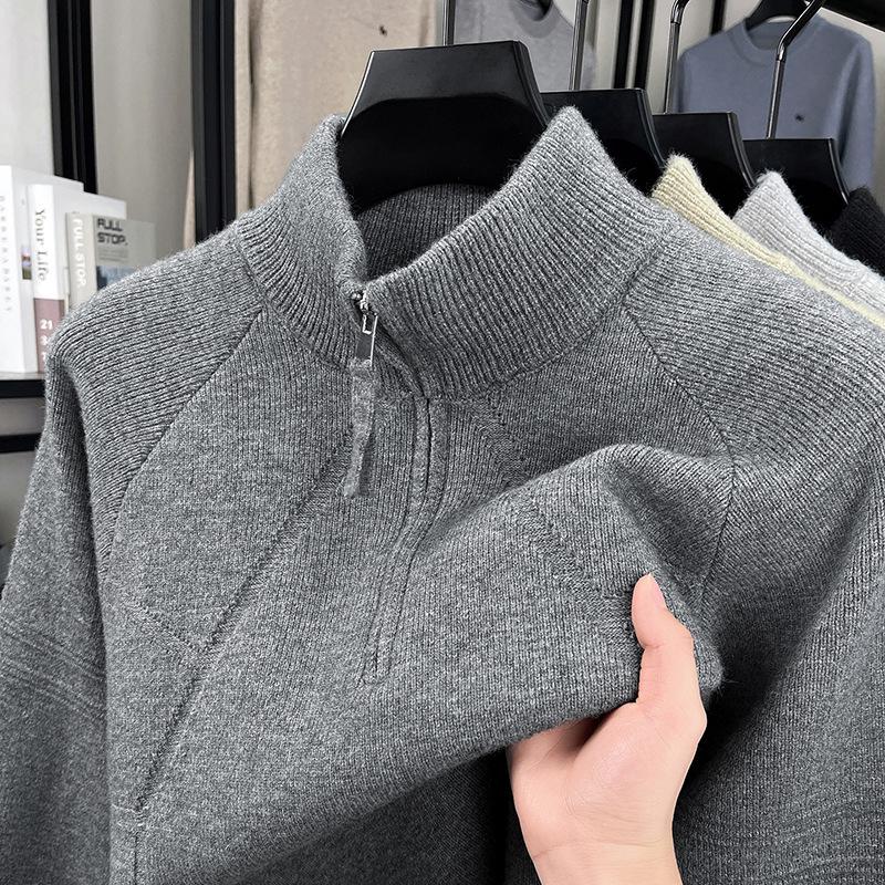 Men s Stand Collar Zipper Jacquard Sweater - Versatile Retro Knitwear for Autumn/Winter XXXXL