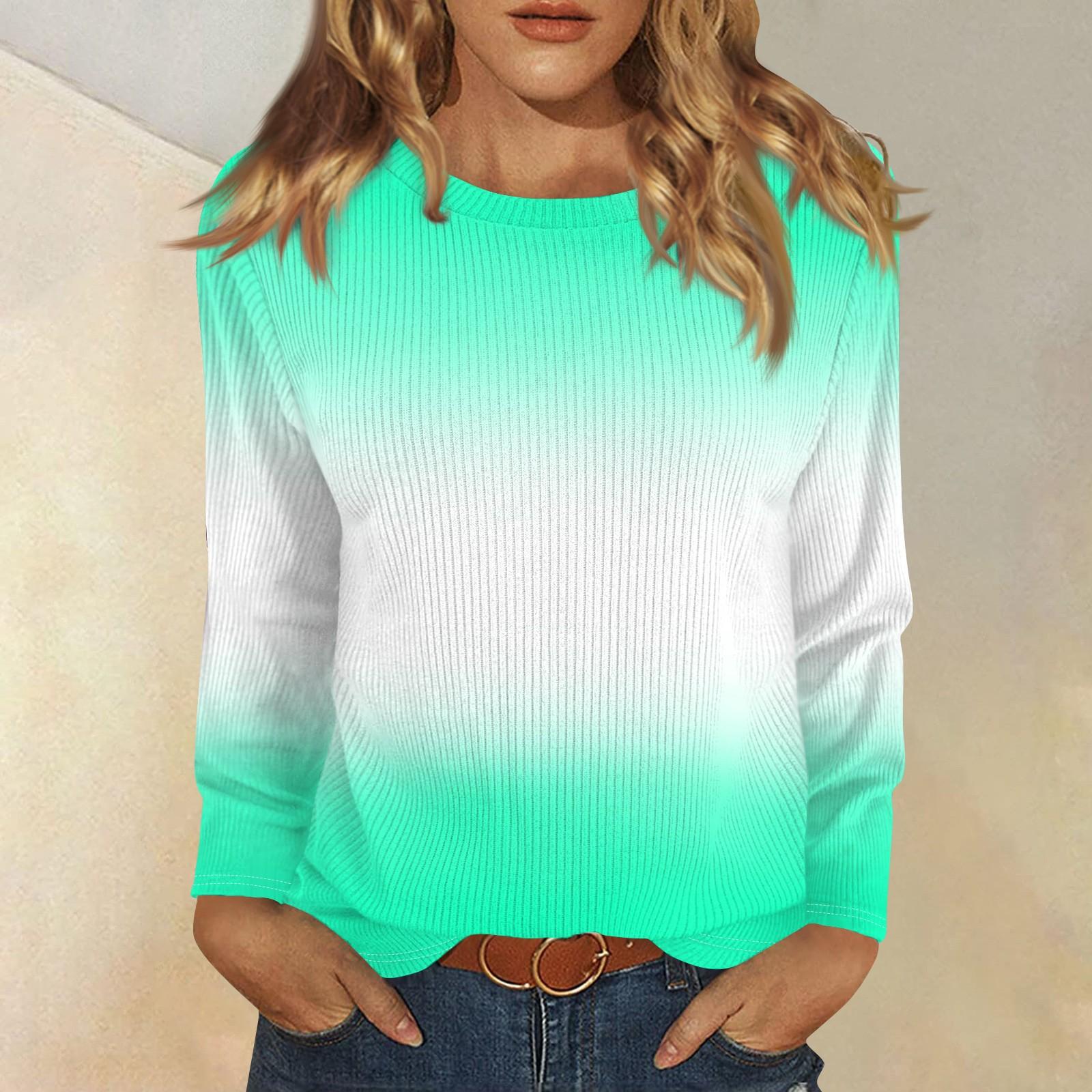 

Длинные рукава топы для женщин футболка повседневные принты топы футболка круглый вырез пуловер блузка L зелёный