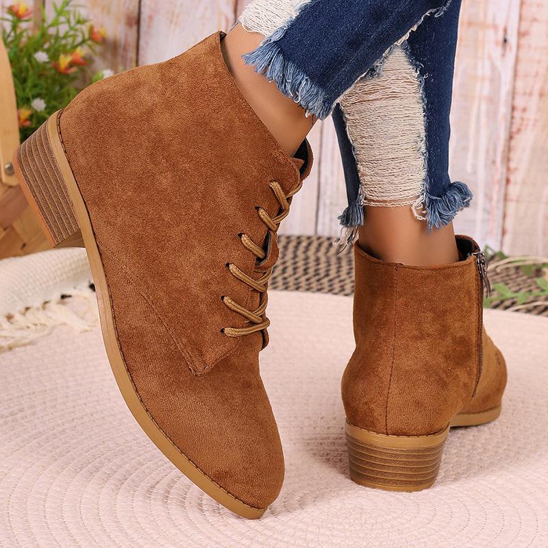 Foreign trade autumn new thick heel short Martin boots women's British style large size lace-up thick heel short boots