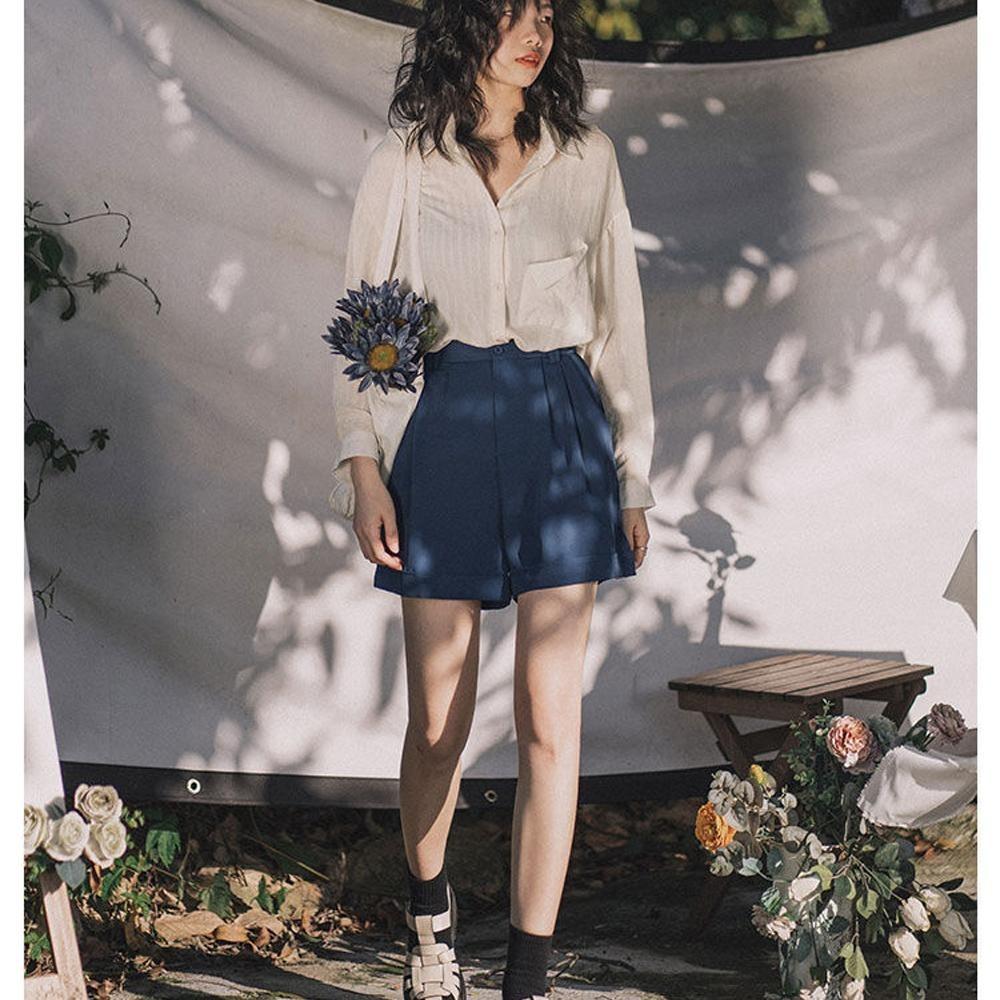 Women's Loose Suit Shorts A-line High-waisted Wide-leg Pants Rolled-up Slacks