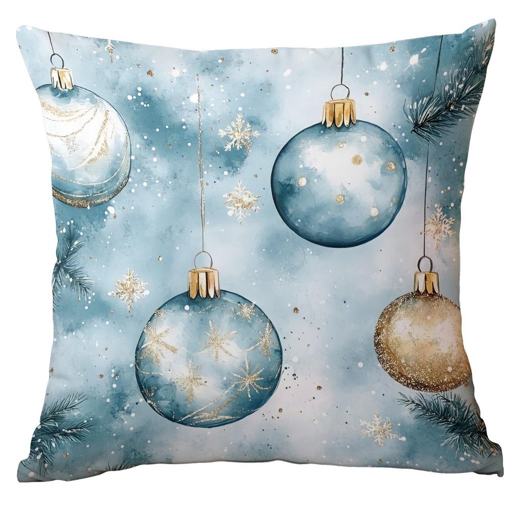 Neuer Weihnachts-Kissenbezug Zuhause Weihnachtsdekoration Kissen Blau Weihnachtskugeln Kiefer Schnee Szene
