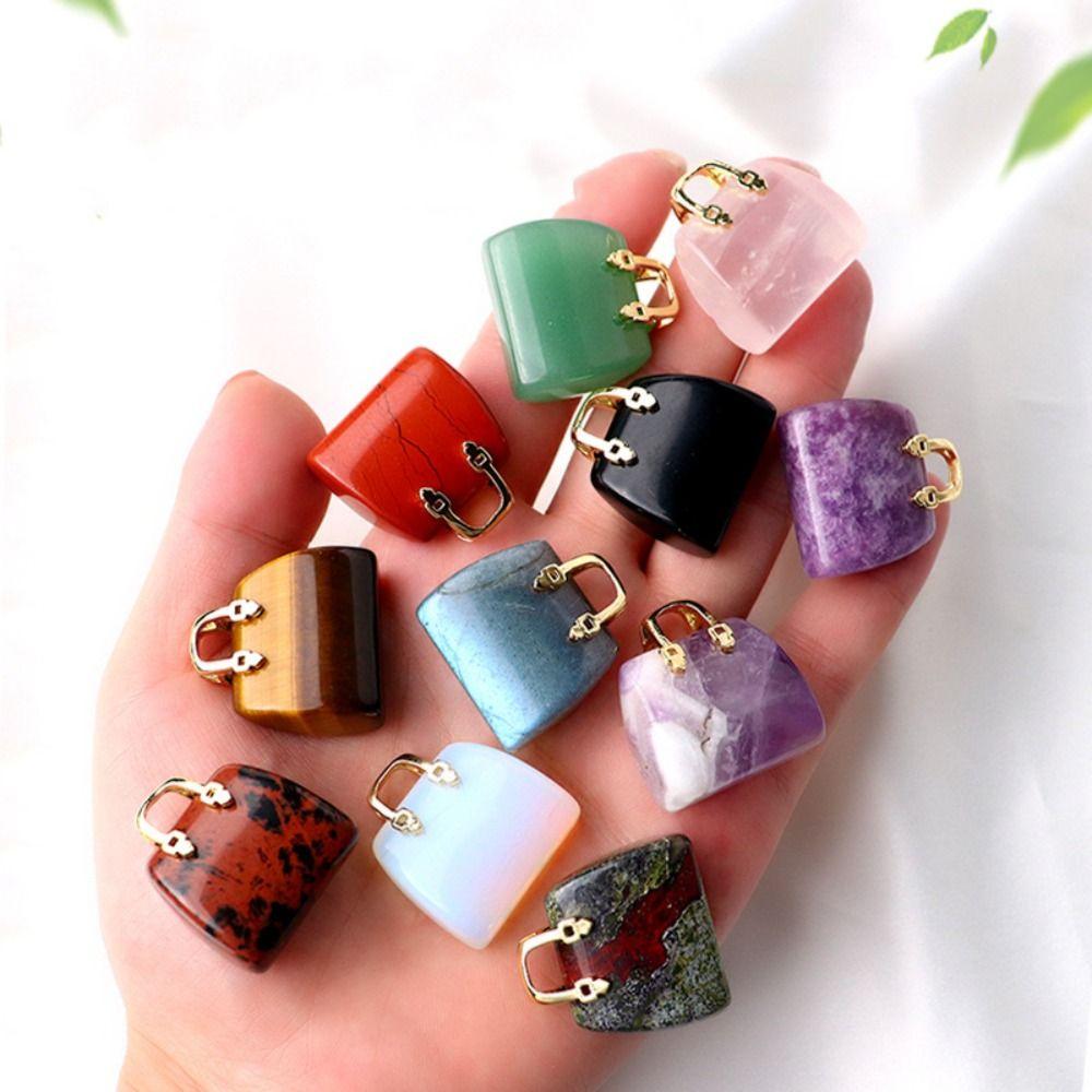 Mini Carved Heal the Mind Quartz Crystal Room Crystal Bag Handbag Pendant Stone Bag Healing Crystal