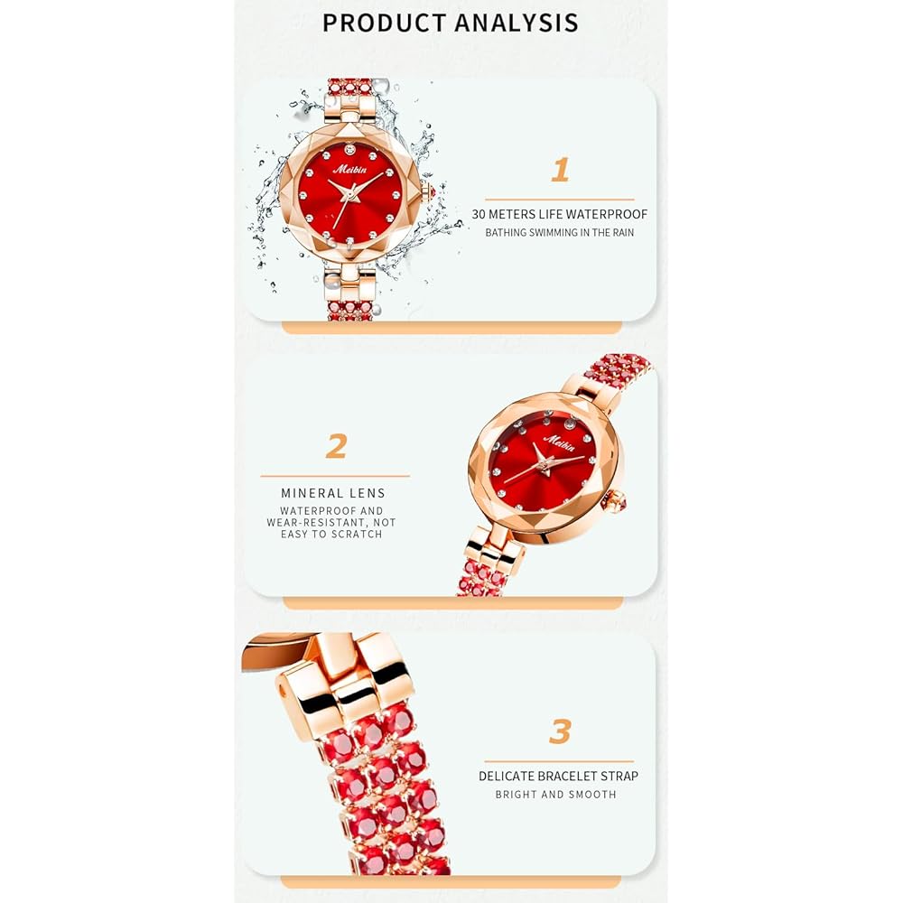 Crystal Women's Waterproof Bracelet Watch Red Simple Quartz Fashionable