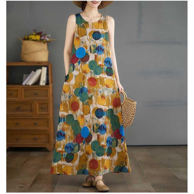 New Long Dresses Summer New Plus Size Sleeveless Round Neck Printed Dresses