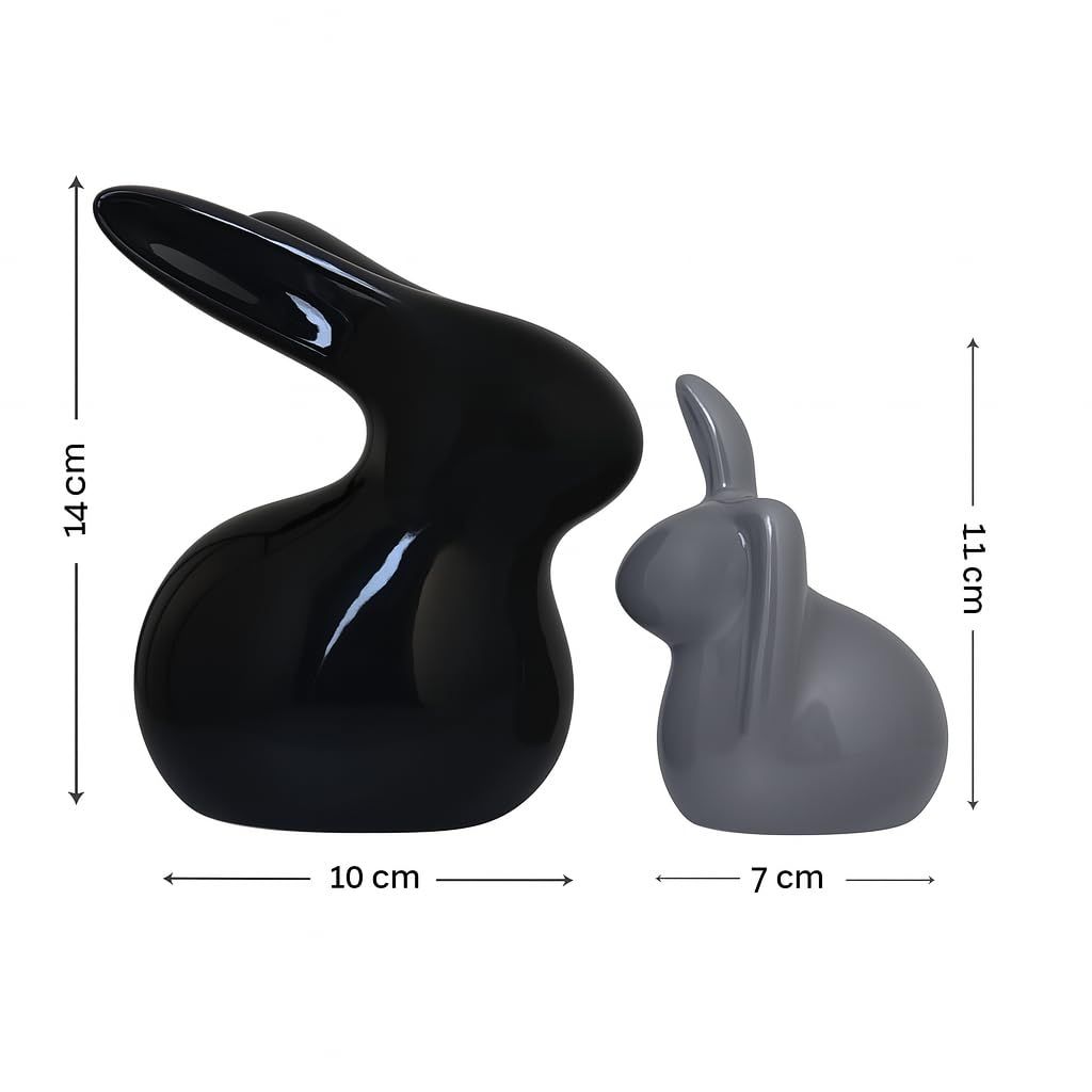 Home Decor Ceramic Rabbit Figurines (Set of 2, Black and Grey)