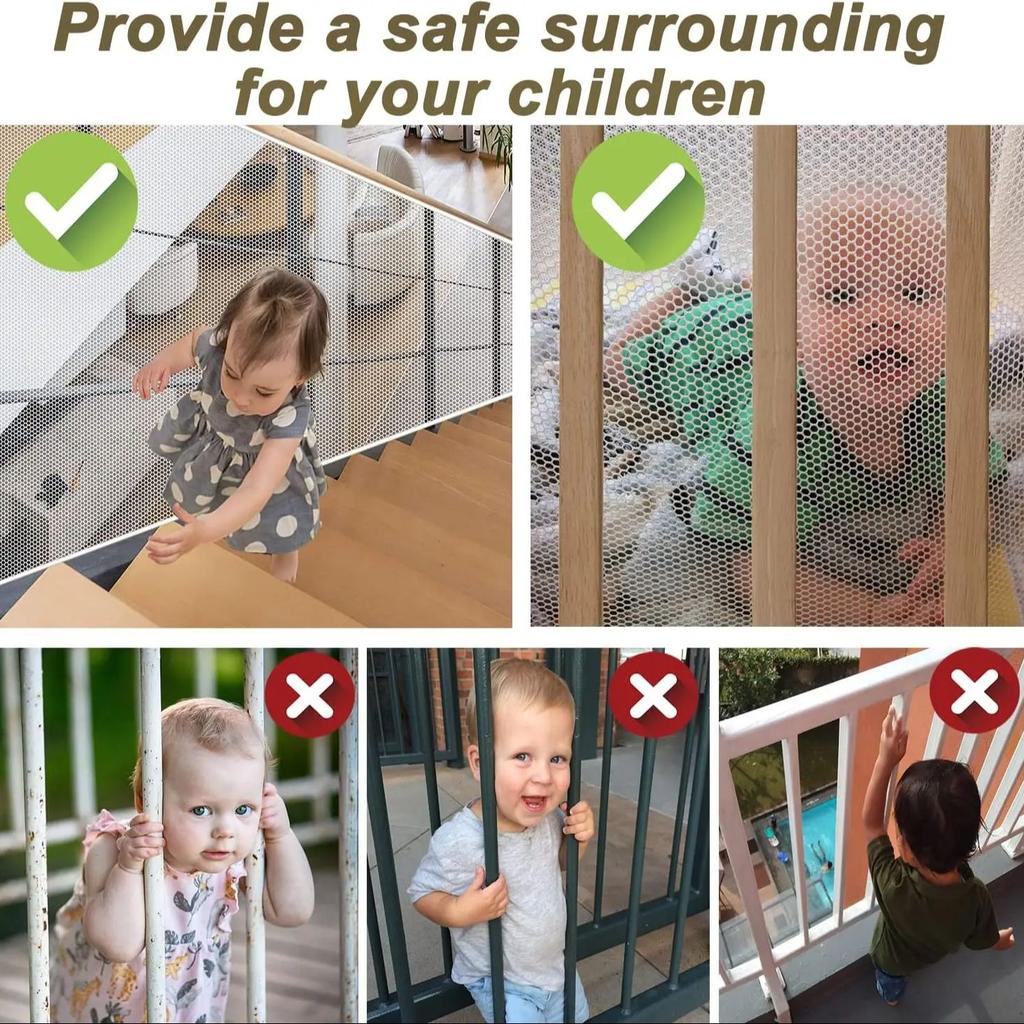 6.5ft/9.8ft/19.6ft Kids Stairs Safety Net Bannister Guard Deck Fence Durable Child Safety Protective Net Fine Mesh Pet Net