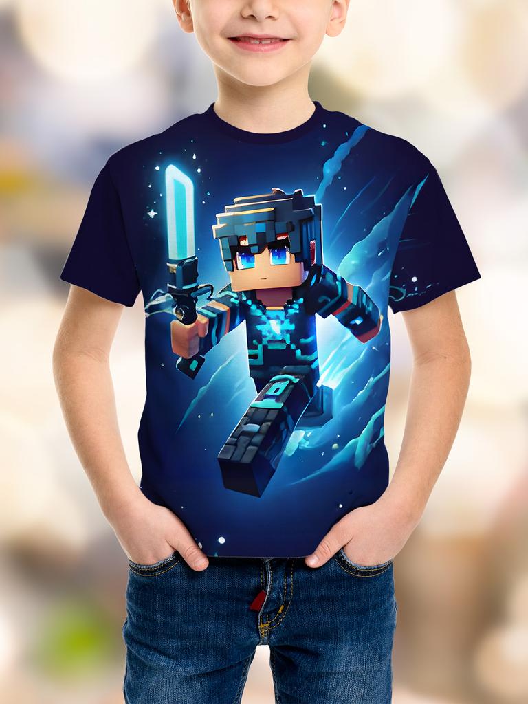 Fashion Game Pixel Birthday Party 3D Print Kids T-Shirt Humor Funny Boys Novelty Gift Short Sleeve Te