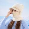 Masque foulard écharpe integrated bonnet en laine tricoté protection oreilles chaud pour cyclisme extérieur hiver femmes