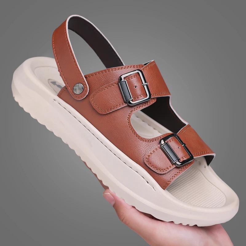 Fashion New Men Flats Summer Mens Sandals Fashion Men Sneakers Outdoor Thick Soled Non-slip Male Beach Sandals Handmade Leather Sandals