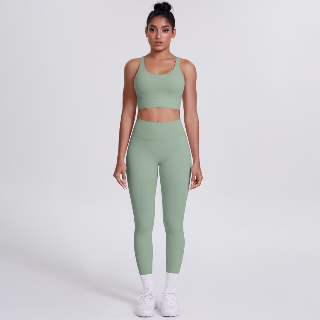 New Woolen Tight Yoga Dress Cross Back Sports Bra Set Cloud Sensing Speed Drying Running Fitness Two Piece Set For Women