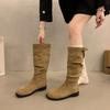 Brown Retro High Trouser Boots Knight Boots Short Boots Autumn and Winter New Thin Boots French Women's Boots Western Boots