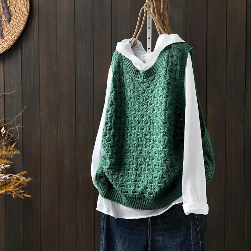 

Hollowed-out Jacquard Knitted Vest for Women Loose and Casual Vest Pullover for Women Fashionable for Autumn S зелёный