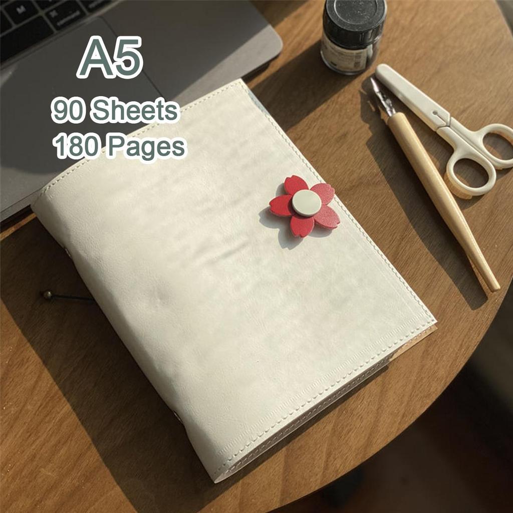 A5 travel diary, girls' leather notebook, student notebook, memo, 90 sheets, 180 pages, replaceable inner pages