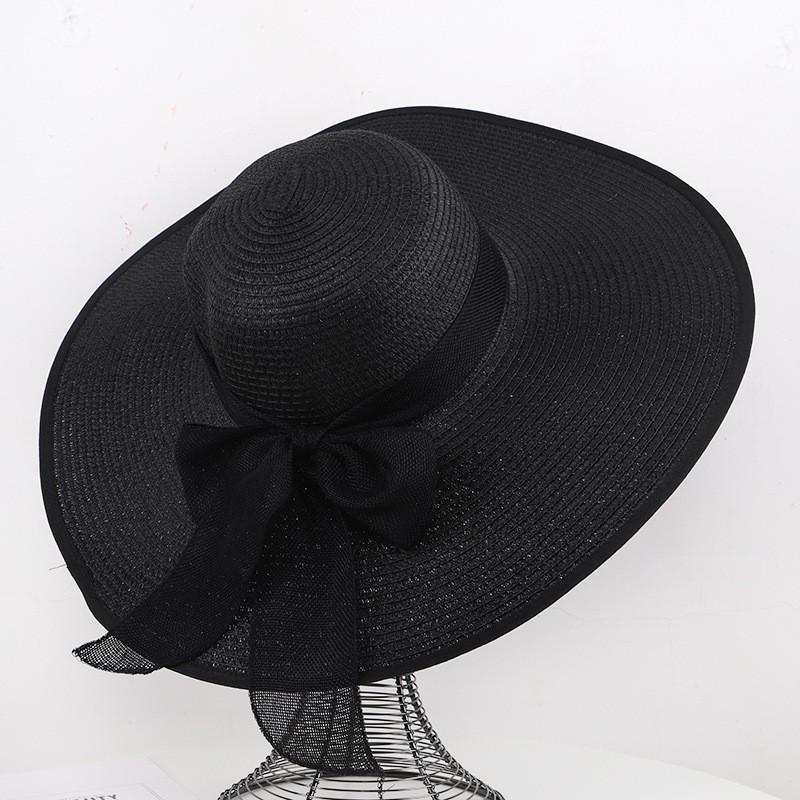 Women's Extra Large Wide Brim Straw Sun Hat with Bowknot - Summer Seaside UV Protection
