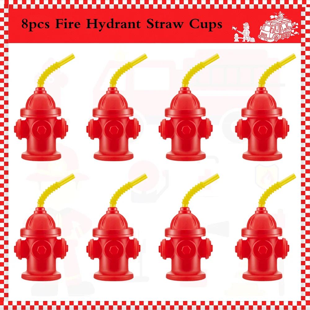 2/4/6/8/10pcs Novelty Fire Hydrant Straw Cups with Lid Fireman Firefighter Birthday Party Favors Boys 8oz Red Plastic Water Cups
