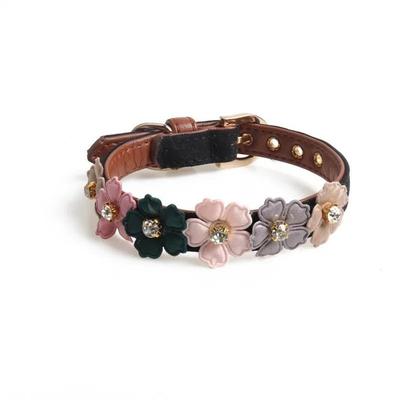 1 Pcs Pet Dog Flower Rhinestone Collar Flower PU Chain Leather Small And Medium Chihuahua Pug Pet Supplies Cat And Dog Collar