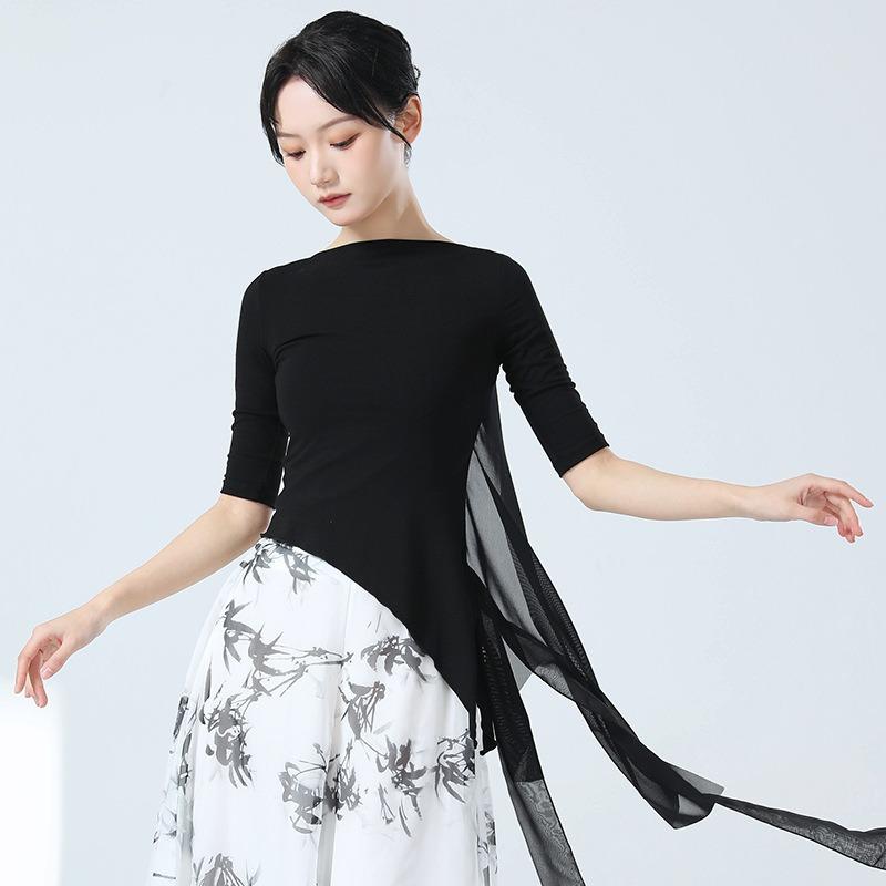 Klassische Tanzübungsbekleidung Fingerlinge Seitenschlitz Tüll-Design Chinesischer Stil Freizeitkleidung Schickes Bühnenauftrittskostüm