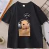 Funny Kpop Pet Oversized T Shirt Real Golden Hamster Wearing Headphones Viral Korean Speech Bubble Meme Print Unisex Casual Tee 2