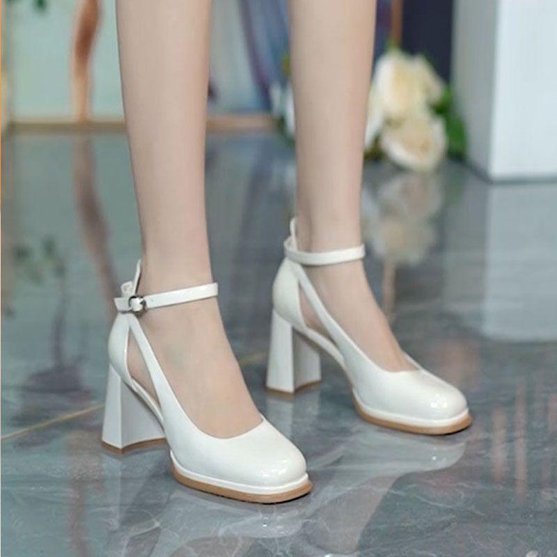 Square Heels Pink High Footwear Black Sandals for Women Ladies Shoes Summer 2025 White Office Work Heeled Pumps Shoe On Offer H