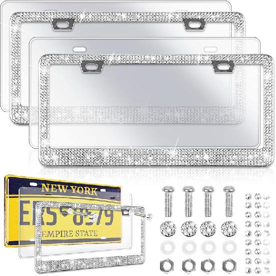 OTOEZ Bling License Plate Frame and Clear Cover Set for Women Sparkly Rhinestone License Plate Frame with Clear License Plate Protector Fit for All 1 pc белый