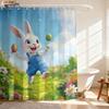 1pc Easter Happy Cartoon Rabbit Printed Waterproof Shower Curtain Partition Privacy Hanging Curtain With 12 Hooks Multiple Sizes