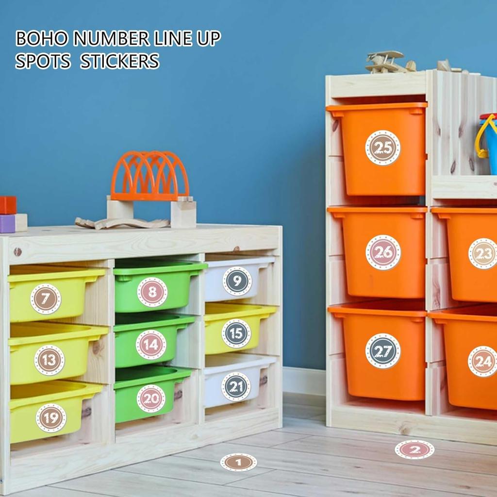 Boho Line up Spots for Classroom - 36pcs Number Stickers for Classroom Floor Stickers Dots for Classrooms Floor Decals for Classrooms Lining up Back