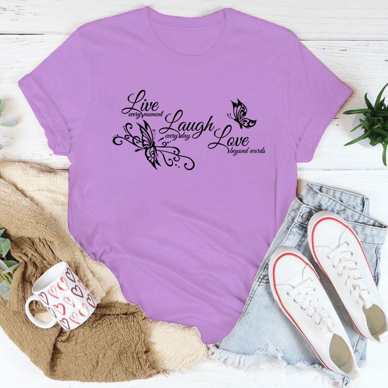 Butterfly Live Laugh Love Print Summer Casual T-shirts For Women Creative O Neck Short-sleeved T-shirts Fashion Ladies T-shirt