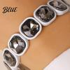 Versatile Style Bracelet Women Elastic Beaded Square-Cut Rhinestone Design Shiny