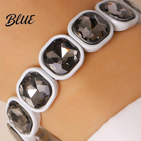 Versatile Style Bracelet Women Elastic Beaded Square-Cut Rhinestone Design Shiny