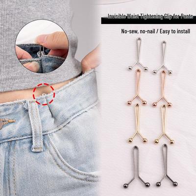 Adjustable Metal Waist Clip: Gold, Silver, Black - U-Shape Buckle for Tightening and Cinching Pants.