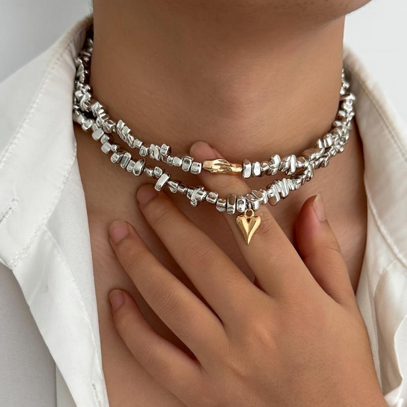 Vintage Irregularity Unique Design Bead Heart-Shaped Pendant Jewelry Set For Women Bracelet Necklace Ring Gift