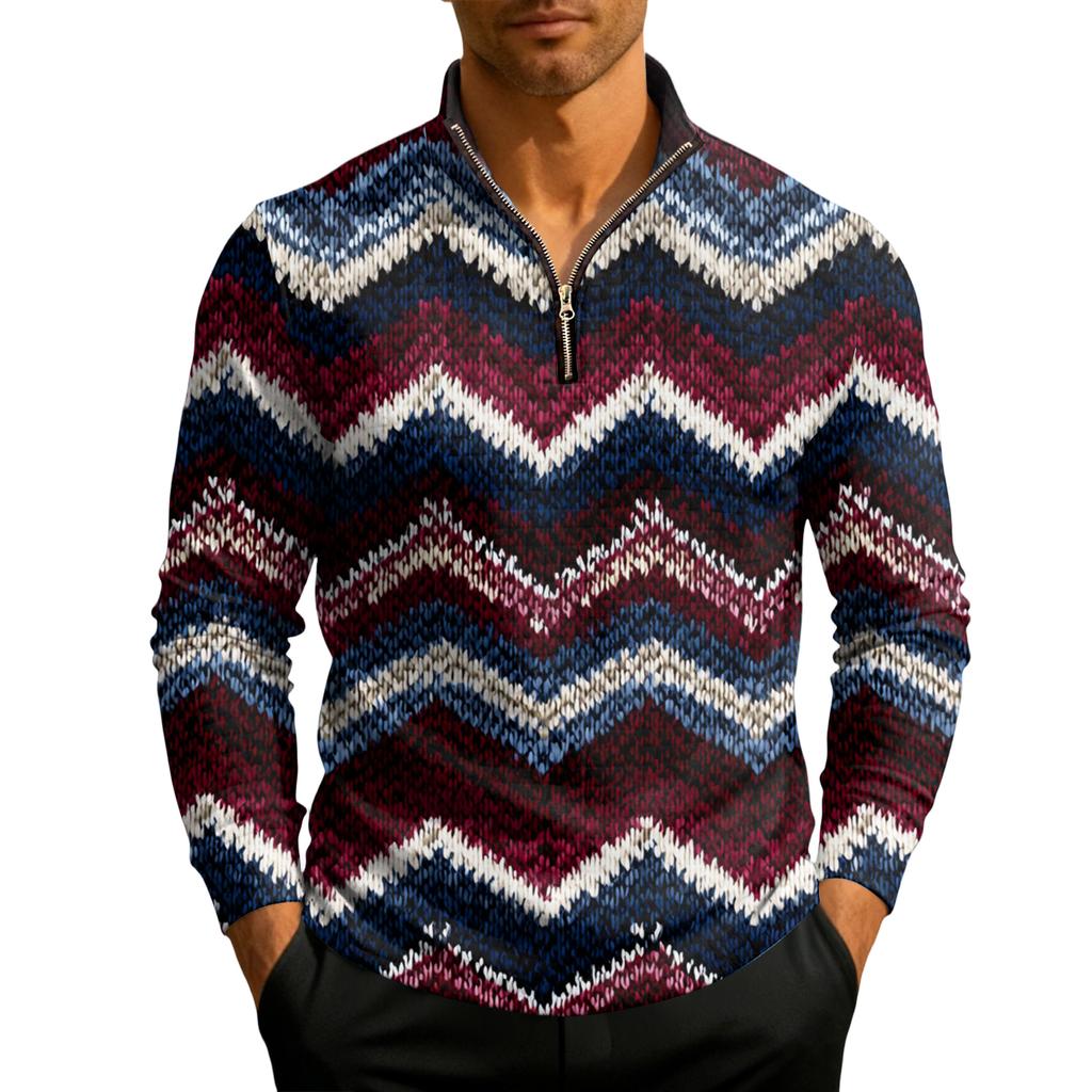 Herrstickad tröja med kvartslång dragkedja och ståkrage