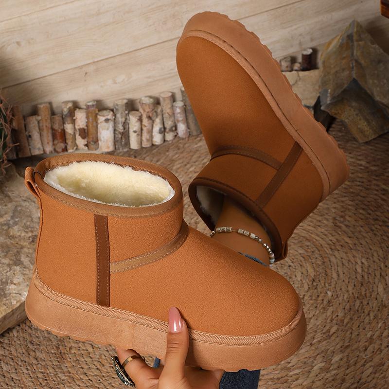 Fashion Faux Suede Platform Winter Boots for Women Warm Thicken Plush Anti Slip Snow Boots Woman Comfy Sliop On Thick Sole Ankle Booties