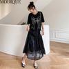 MODIQUE Summer Plus Size New Dress Shirt Women Loose Patchwork Solid Mesh Cotton Linen A-Line Dress Casual Female Dresses O-Neck Short Sleeve