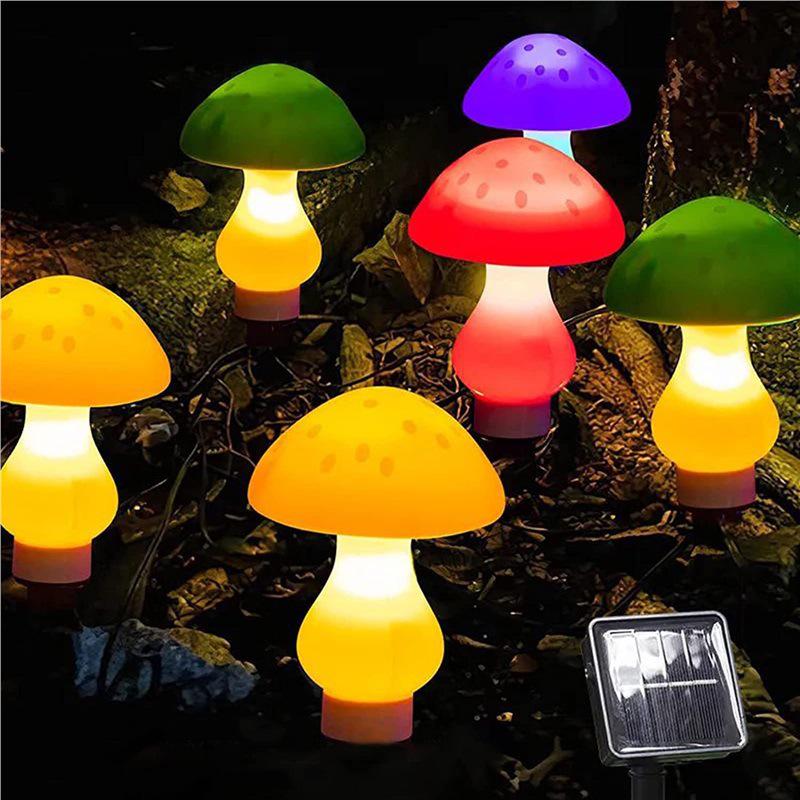 New Solar Mushroom String Lights: Outdoor Waterproof Christmas LED Decorative Colored Lamps 6 Mushroom Lights